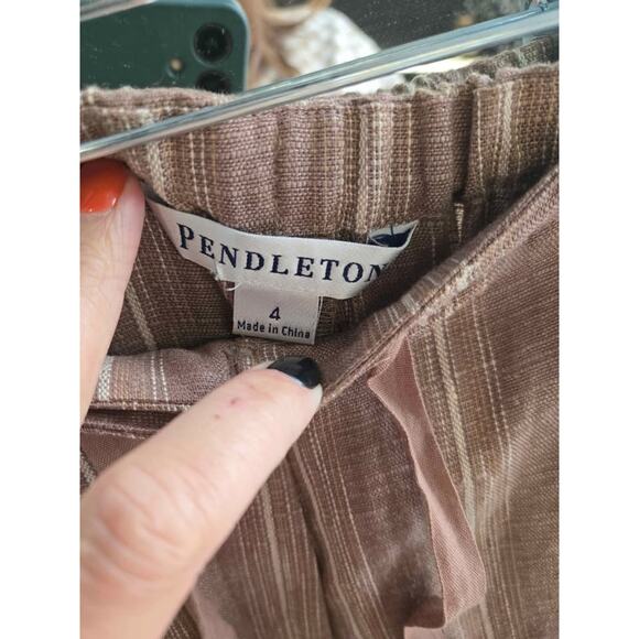 Pendleton Linen Blend Drawstring Striped Trousers | Brown/Tan Size 4 - Picture 3 of 3